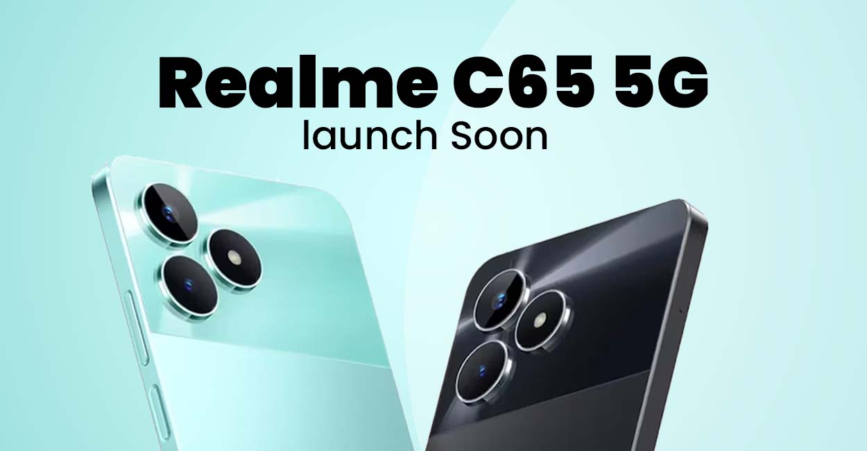  The image shows two Realme C65 5G smartphones in green and black colors with aTÜVsüd lag-free certification.